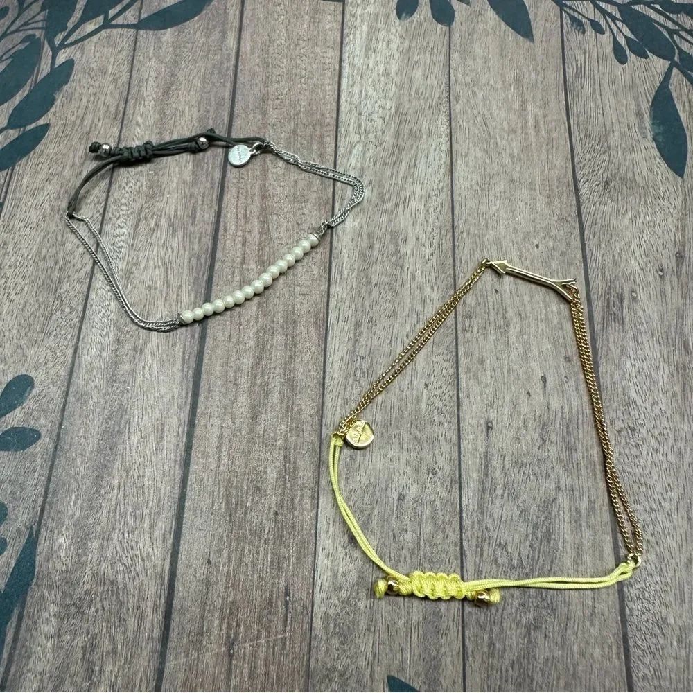 Stella & Dot 2 Bracelet Bundle Drawstring Adjustable Yellow Gray Pearls B9